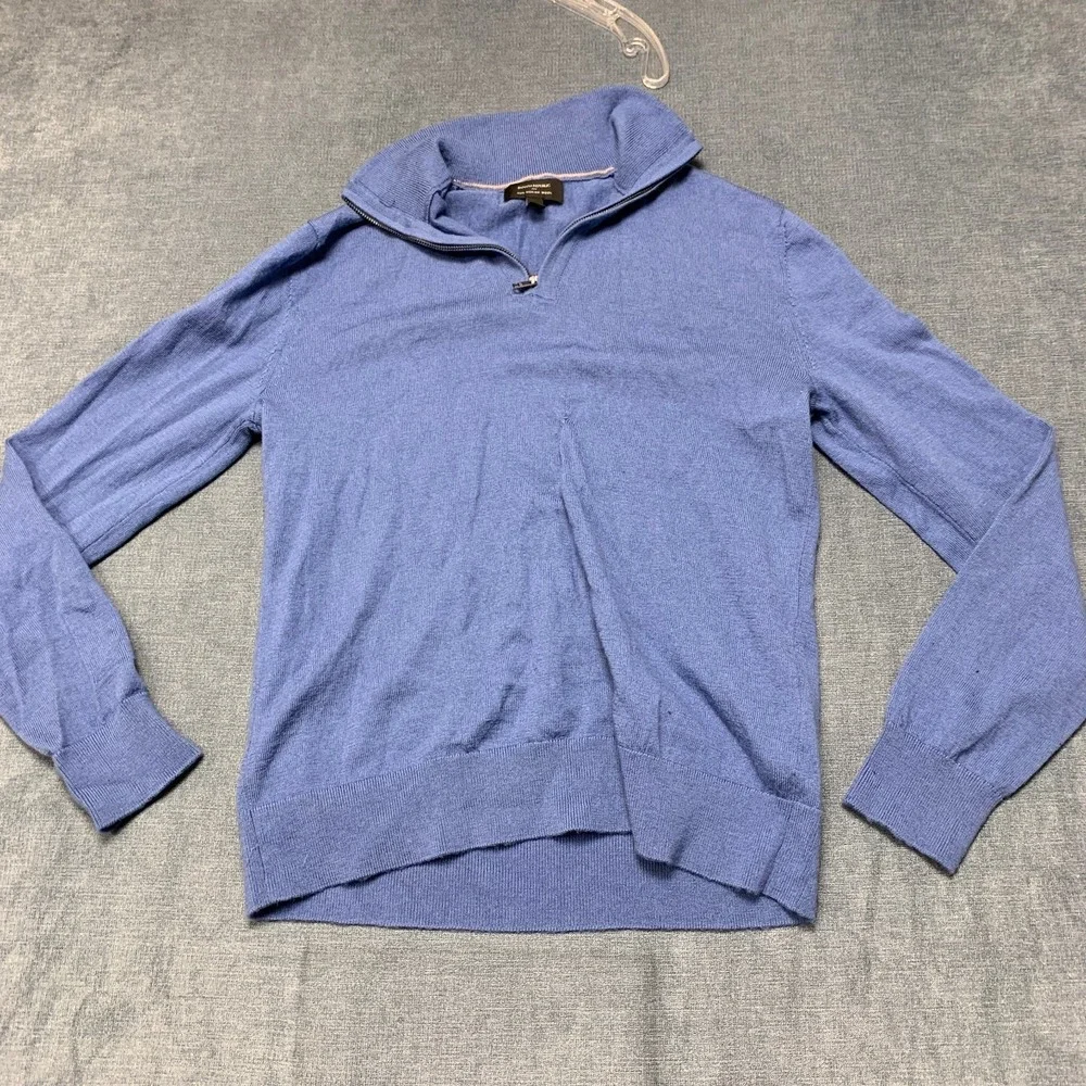 Banana Republic Sweater Mens Medium Blue Quarter Zip Mock Neck Ribbed Hem Winter